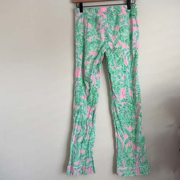 Lilly Pulitzer pink green palm tree print pajama bottom pants elastic waist XS - Picture 2 of 5
